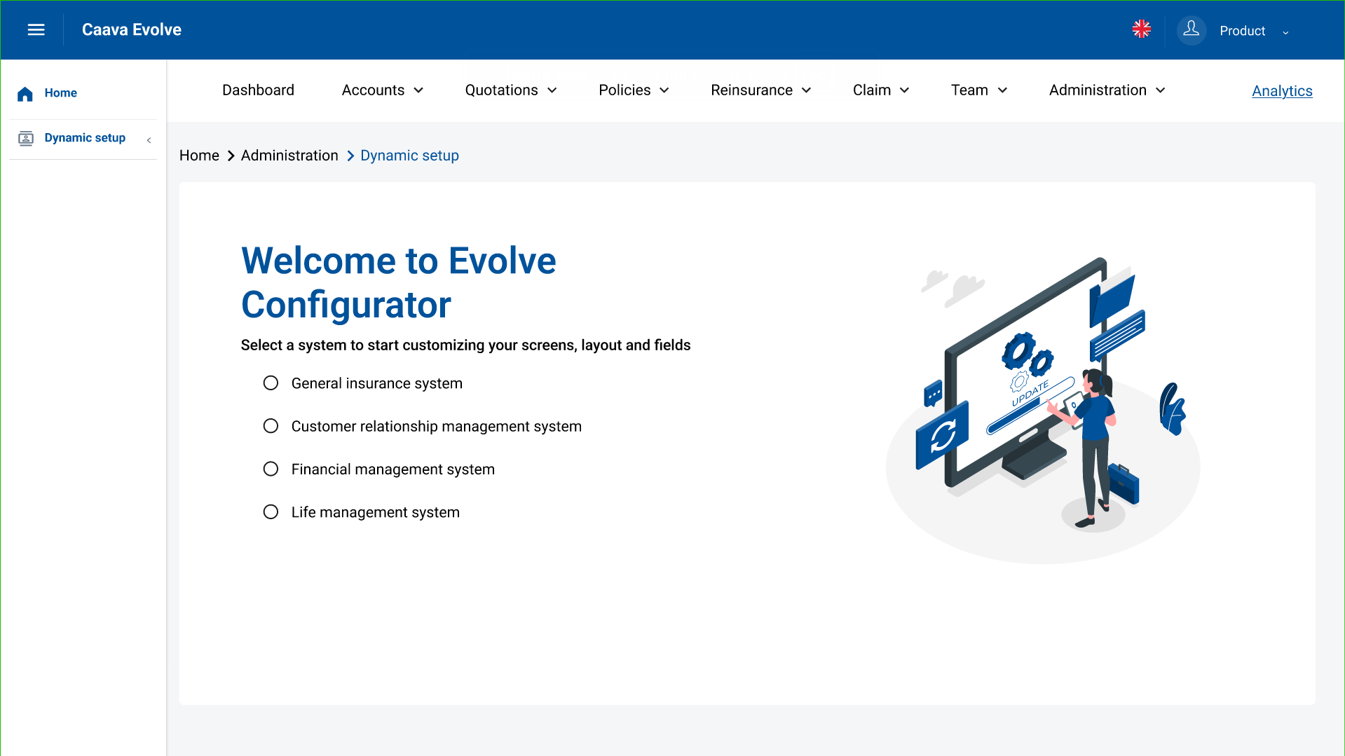 Caava Evolve dashboard